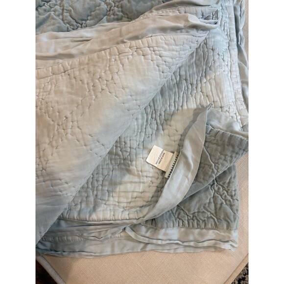 Pottery Barn Washed Velvet Greenish Satin Trim Bedspread & Sham King - Picture 2 of 10